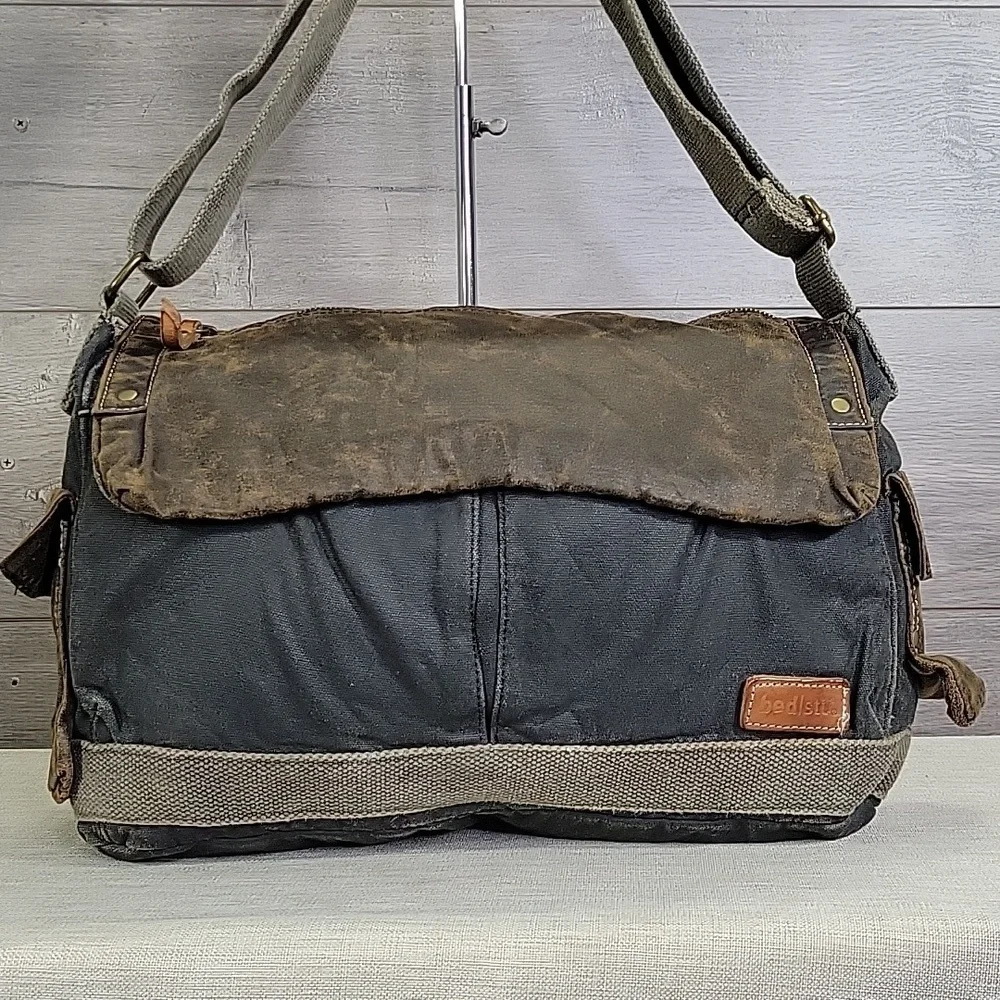 Bed Stu Waxed Canvas Leather Hawkeye Messenger Shoulder Bag